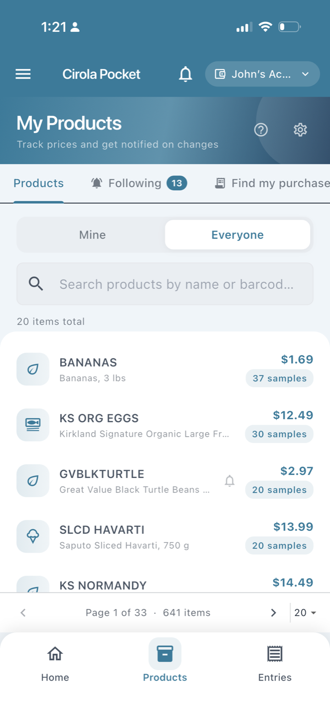 Community product prices from real receipts